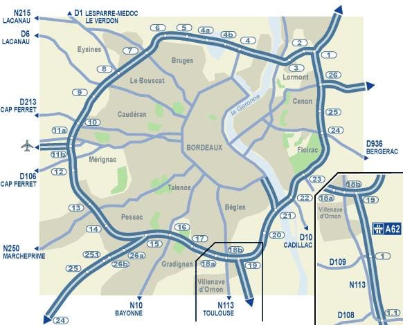 Bordeaux vegakort