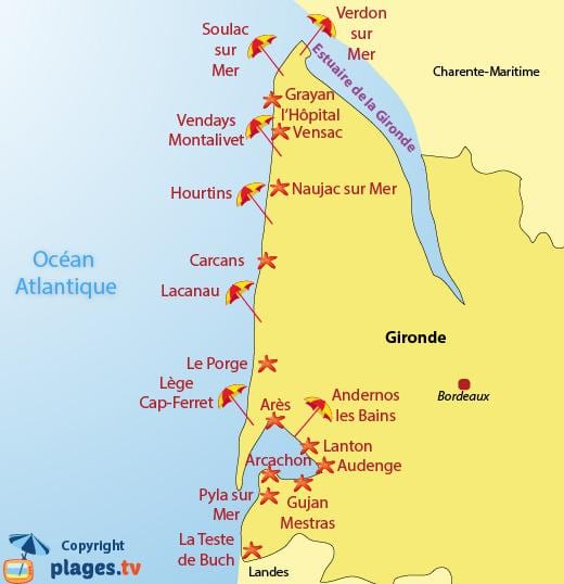 kort af Bordeaux beach