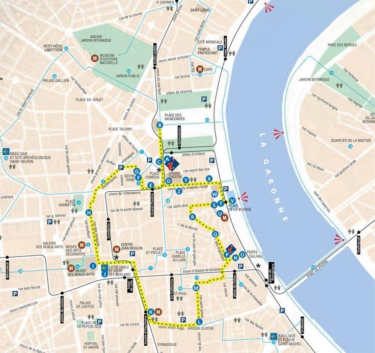 kort af Bordeaux gönguferð