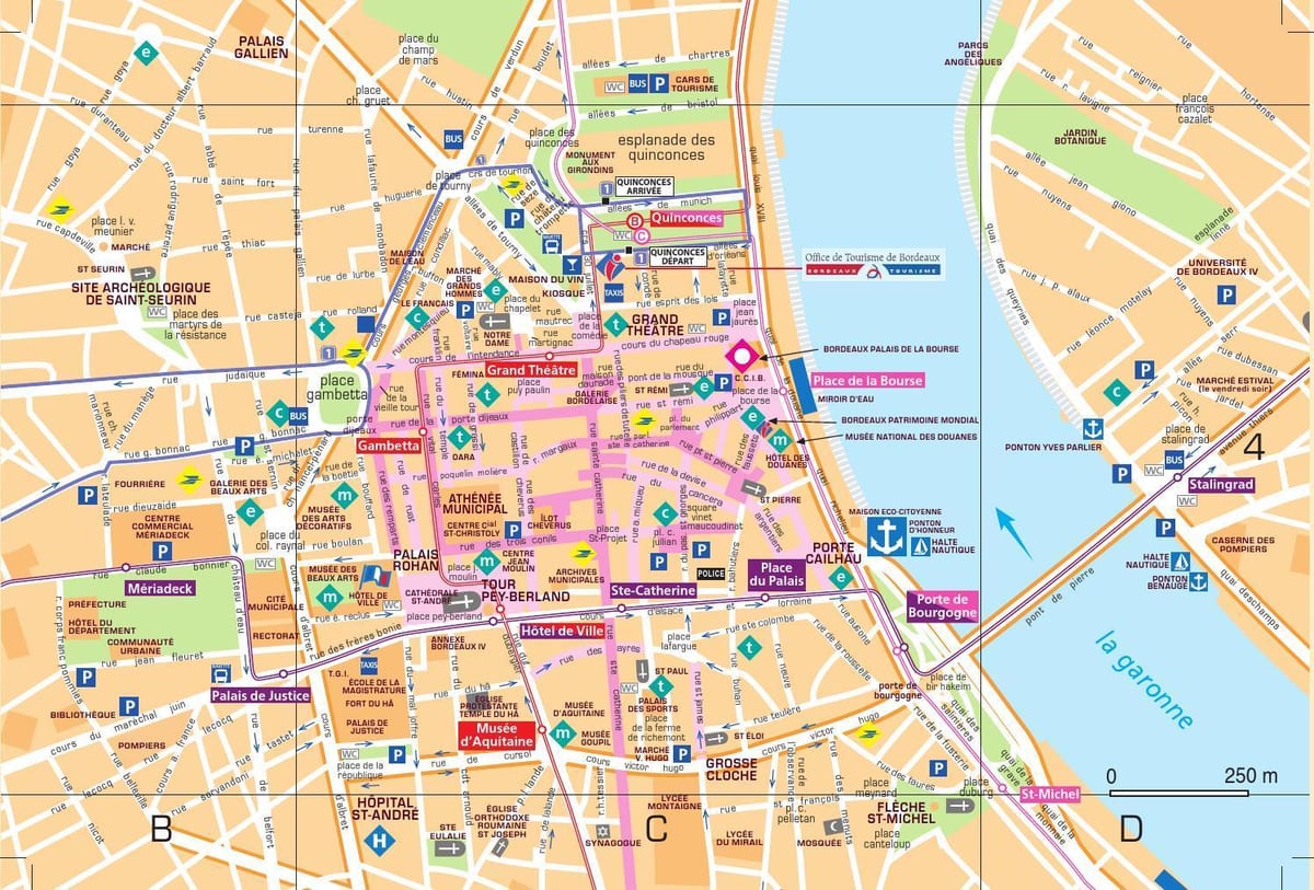 kort af Bordeaux gamla bænum