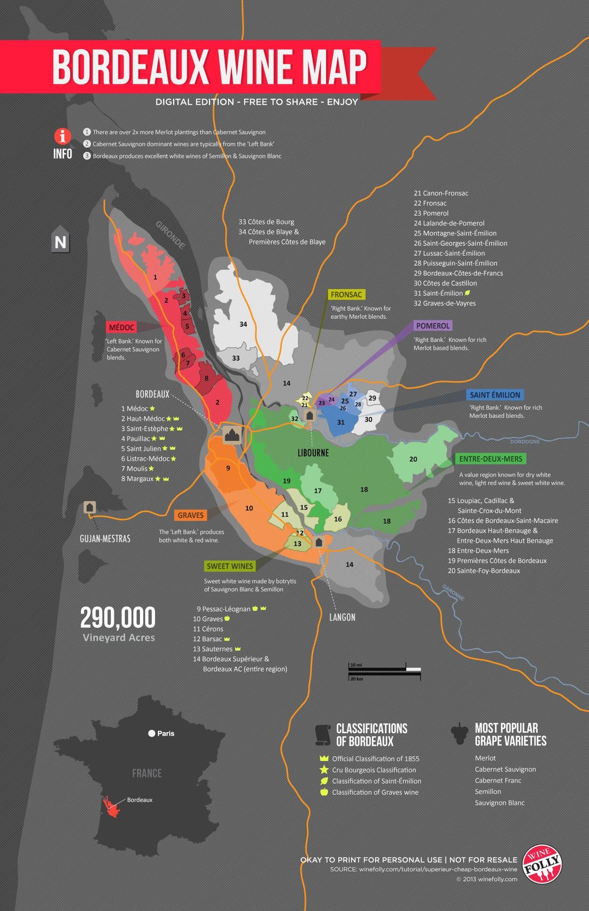 kort af Bordeaux héruðunum