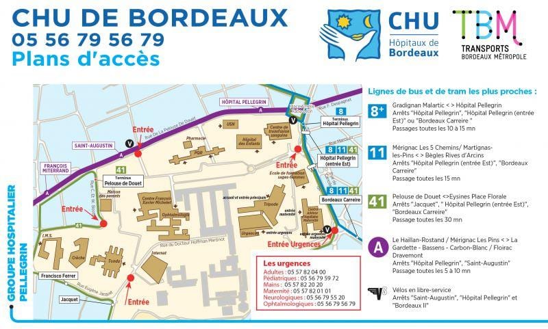 kort af Bordeaux sjúkrahús