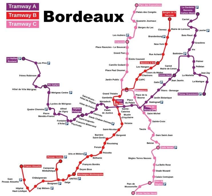 kort af Bordeaux stöð