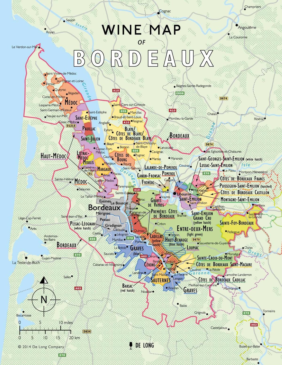 kort af Bordeaux vín leiðina 