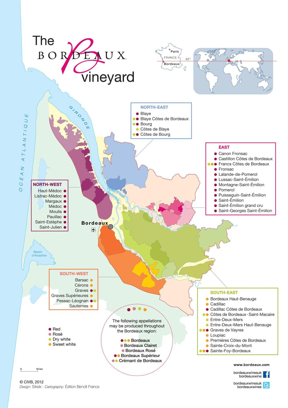 kort af Bordeaux vín landi