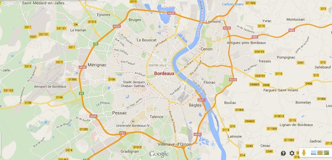 kort Bordeaux svæði frakklandi