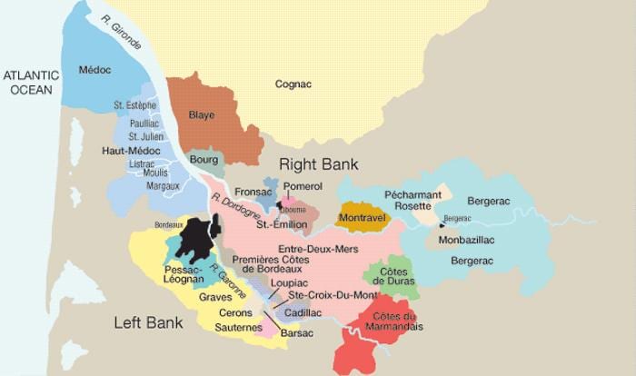 vinstri banka Bordeaux kort