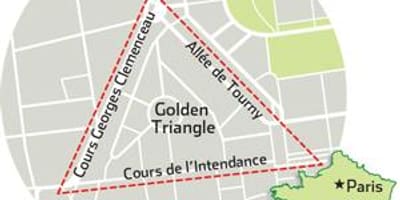 Kort af Bordeaux golden þríhyrningur 