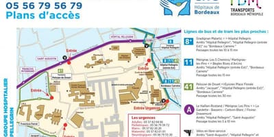 Kort af Bordeaux sjúkrahús