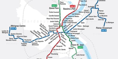 Bordeaux sporvagn kerfi kort